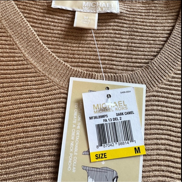 Michael Kors❤️ Sweater Poncho w/Faux Fur Collar~Sz~Med~Dark Carmel Color NWT - Picture 8 of 8